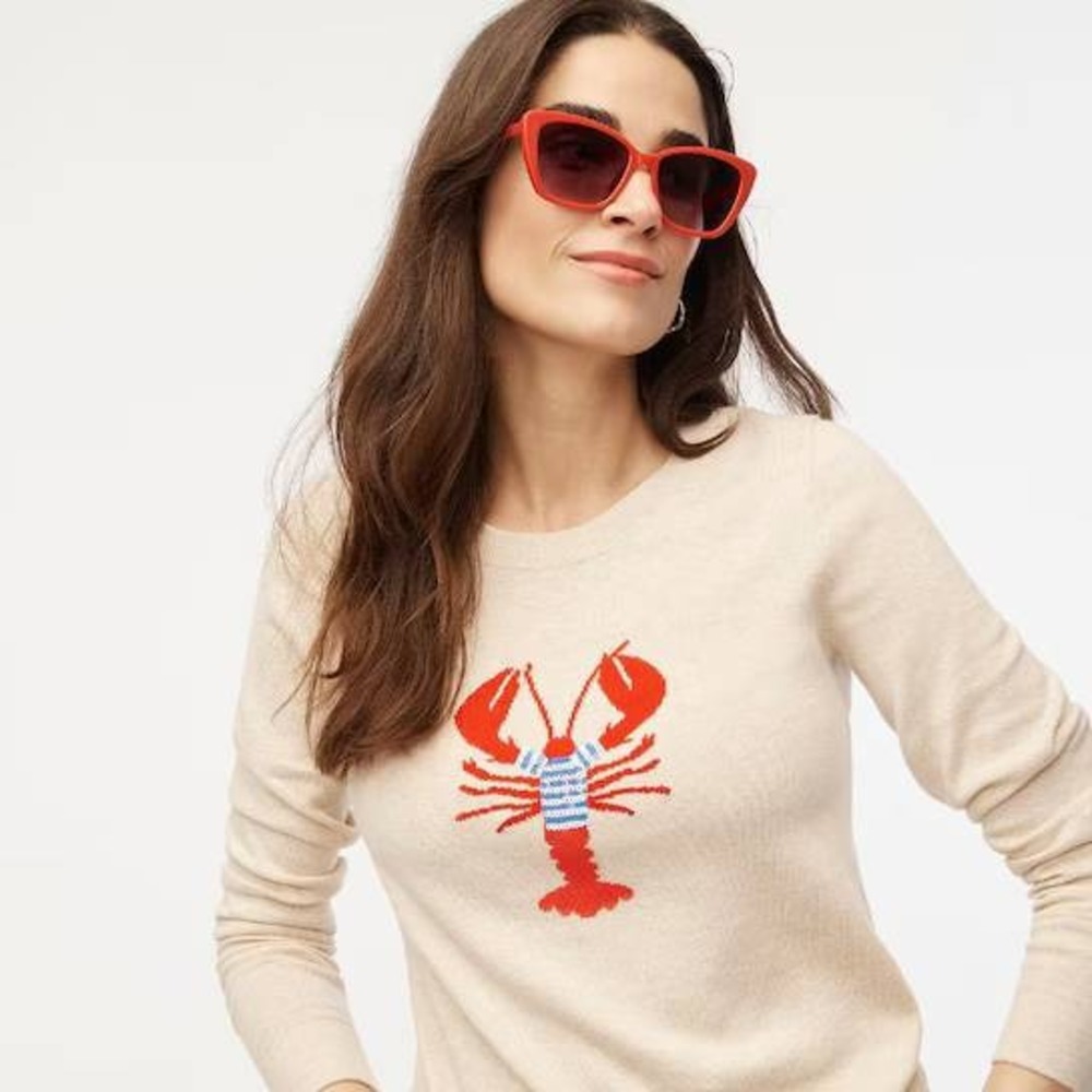 J. Crew Factory Lobster Teddie Sweater Cream 100% Cotton Crew Neck size XS - Picture 2 of 14